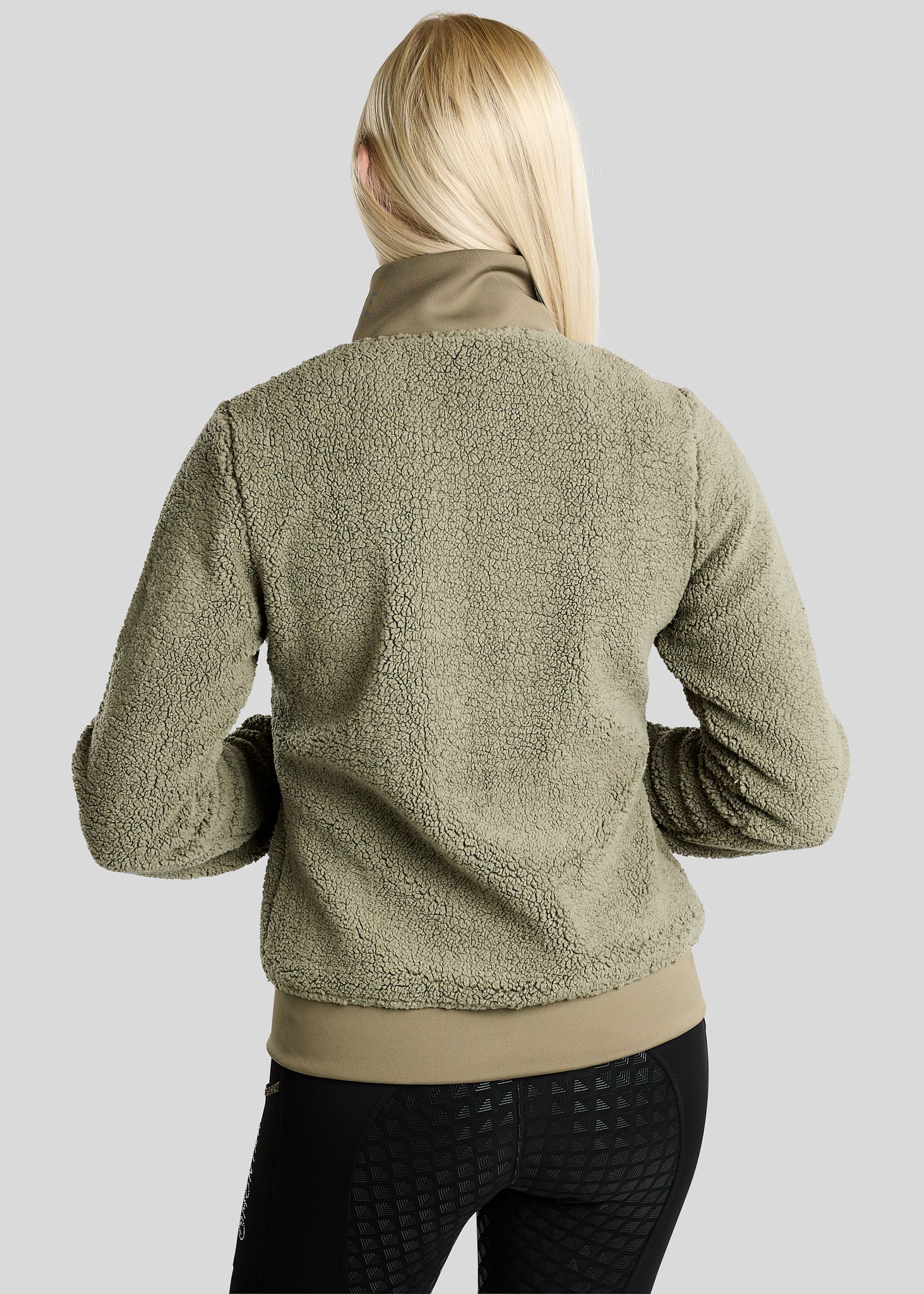 MoEbba Teddy Pile Full Zip Jacket w. Golden Quartz Crystal Tape - Dusty Green 