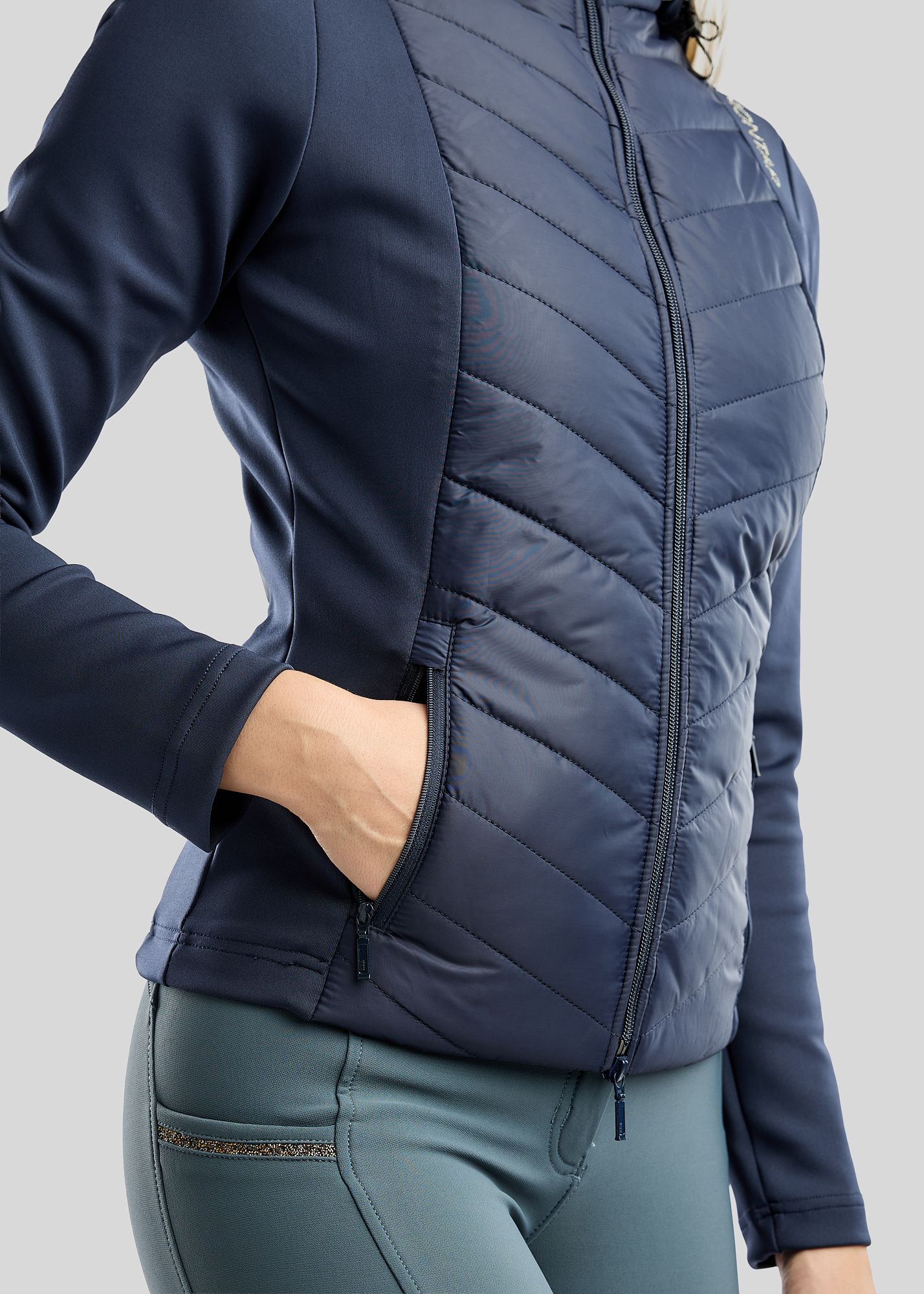 MoEverline Hybrid Jacket  w. Detachable Hood and Golden Quartz Crystsals - Navy 