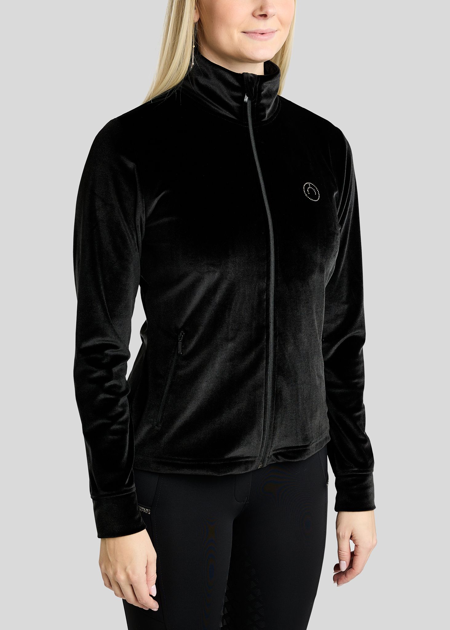 MoValerie Velvet Full Zip Jacket w. Golden Quartz Crystals - Black 