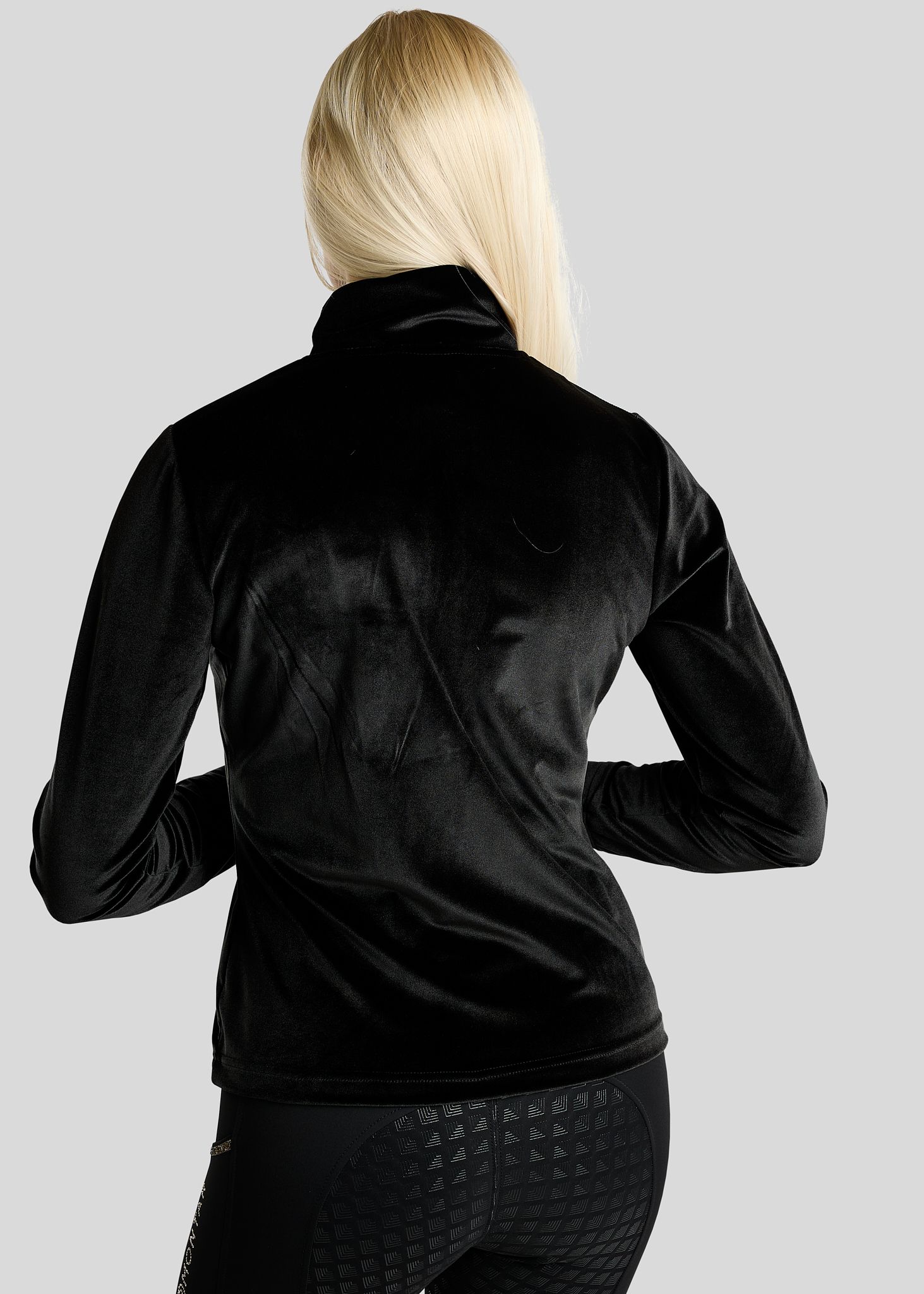 MoValerie Velvet Full Zip Jacket w. Golden Quartz Crystals - Black 