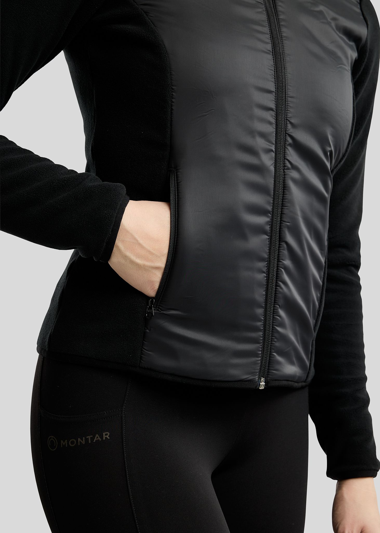 MoEllie Full Zip Jacket w. Fleece and Gun Metal Crystal Tape - Black 