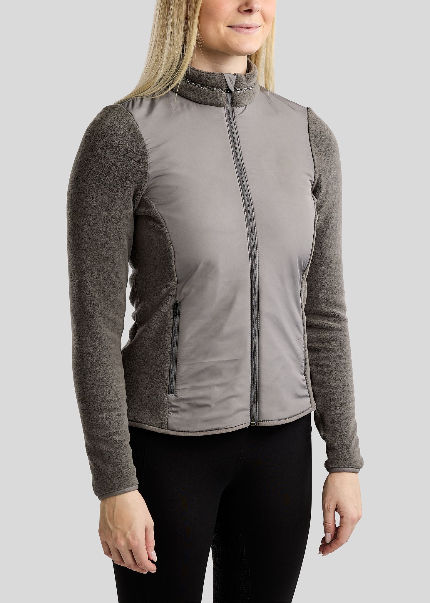 MoEllie Full Zip Jacket w. Fleece and Gun Metal Crystal Tape - Grey 