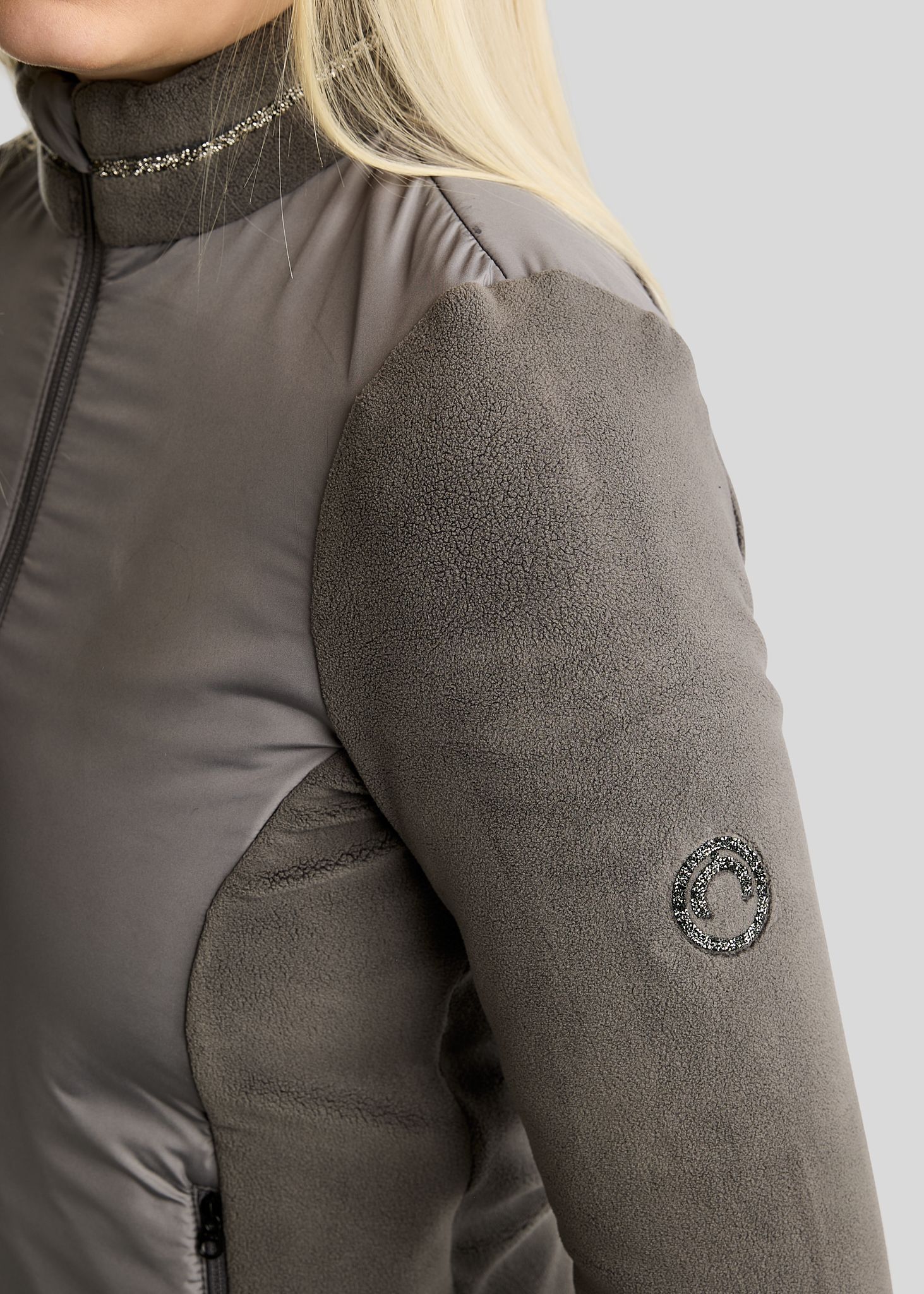 MoEllie Full Zip Jacket w. Fleece and Gun Metal Crystal Tape - Grey 