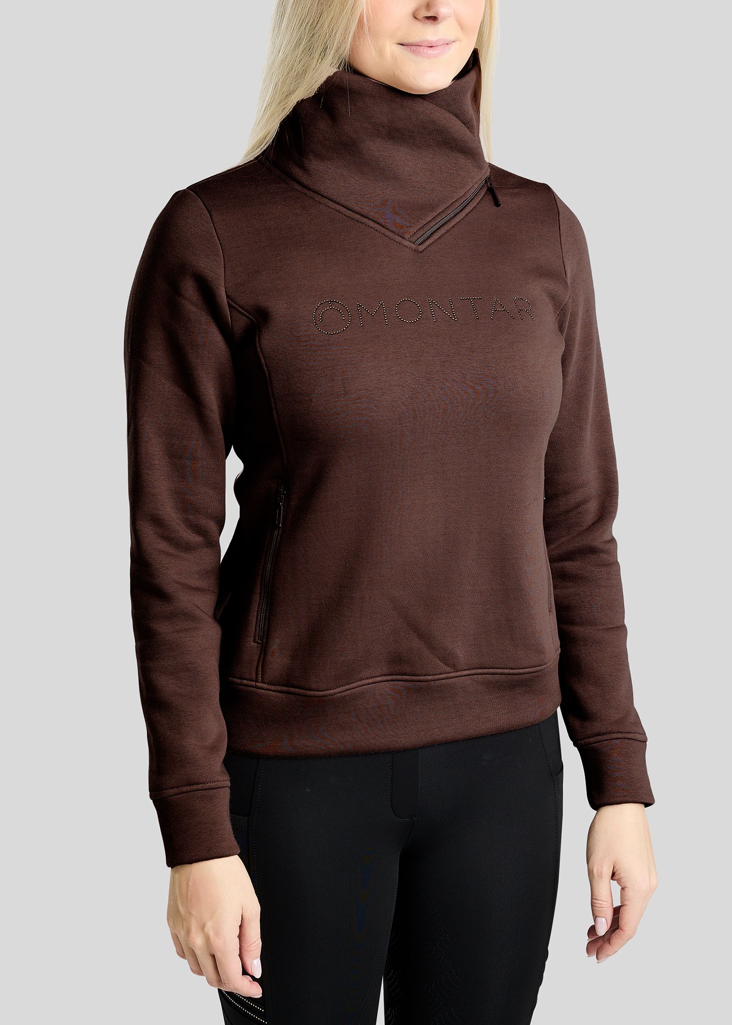 MoNaja Sweatshirt w. High Collar and Golden Quartz Crystals - Black Peony 