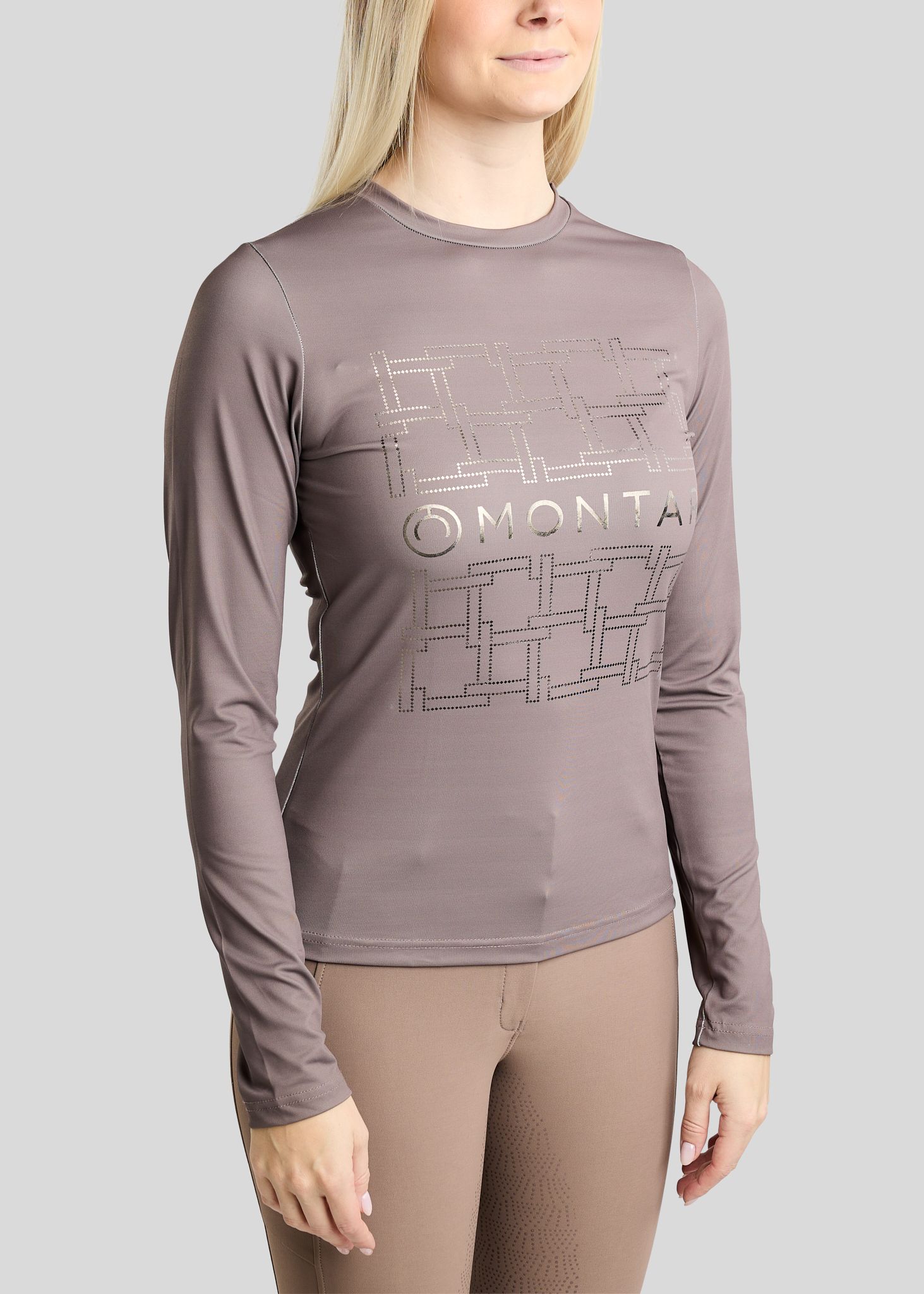 MoLeia Long Sleeved Tee w. Gun Metal Lumber Check Frontprint - Nougat Brown 