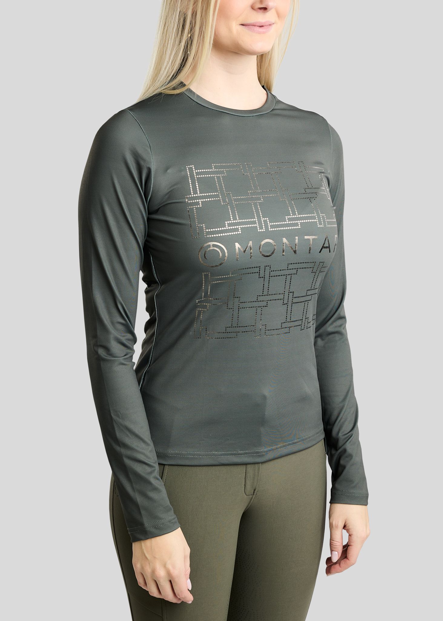 MoLeia Long Sleeved Tee w. Gun Metal Lumber Check Frontprint - Forest Green 